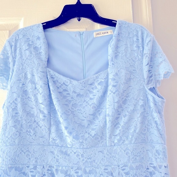 Grace Karin Light Blue Lace Dress Size 2XL Zippered Back Closure Cap Sleeve - Picture 4 of 9